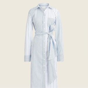 J. Crew Blue and White Mixed Stripe Long Sleeve Dress